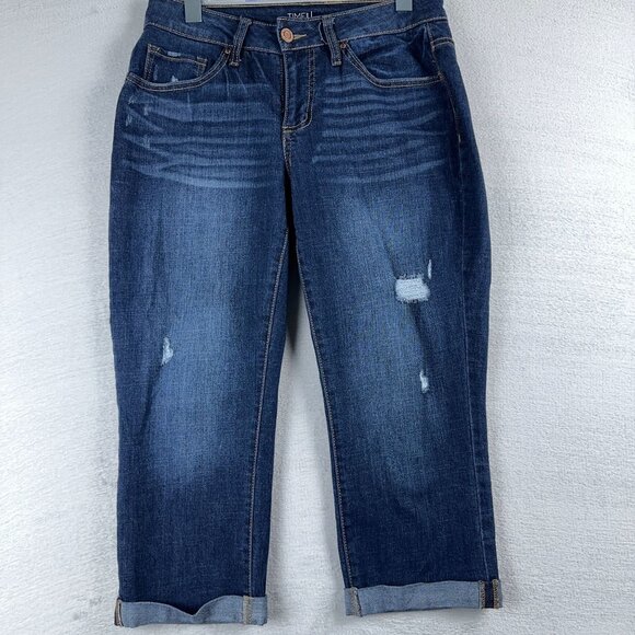 Time and Tru Mid Rise Straight Cropped Jeans Distressed Womens Blue Size 10 - Picture 1 of 12